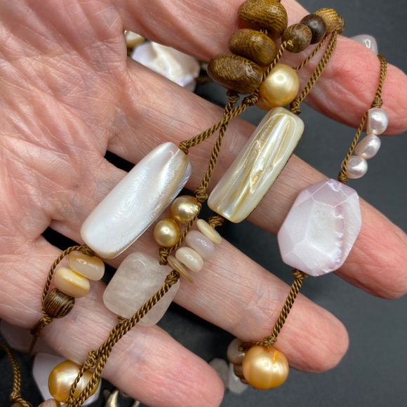 SILPADA Pearl Rose Quartz Mother of Pearl Beads Silk Knotted Long Necklace - Picture 5 of 7